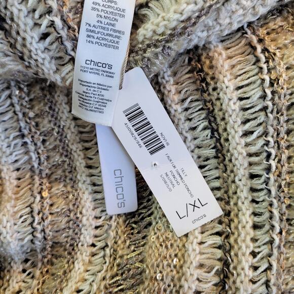 Chico's Tilly Faux-Fur Trimmed Poncho Large XL L/XL - Picture 5 of 7